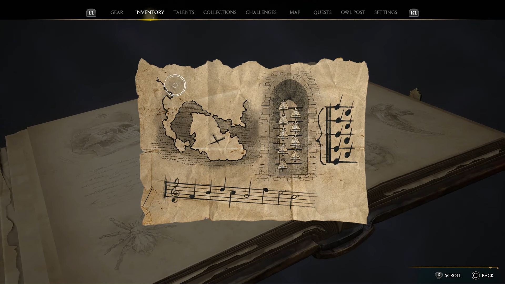 A map with musical notes on the bottom.