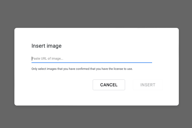 Google Slides window to enter the GIF URL.