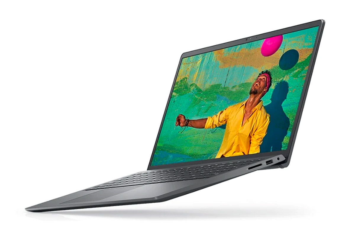 Dell Inspiron 15 3000 Laptop on a white background displaying a colorful scene.