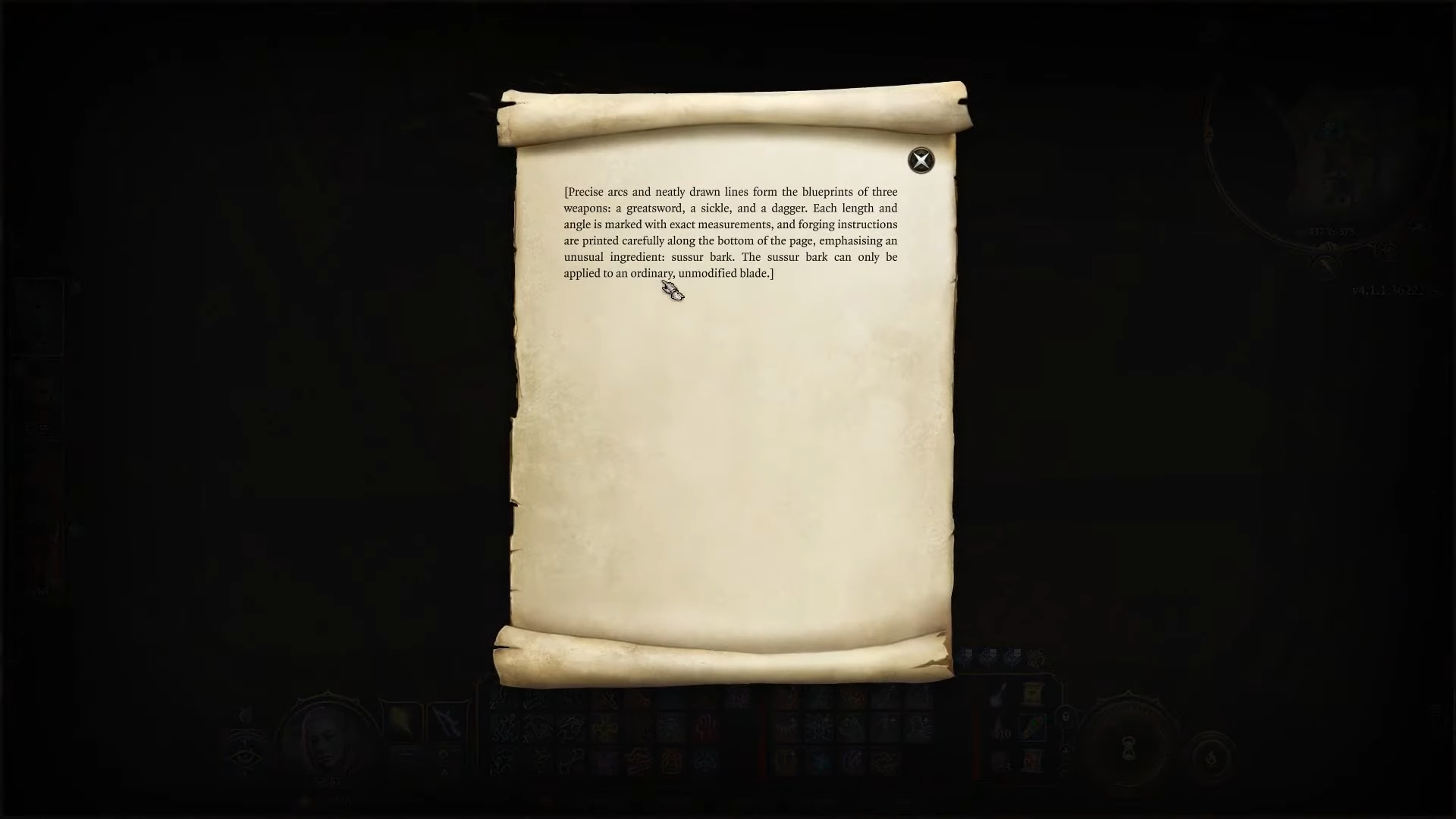 A scroll with Highcliff's blueprints on it.