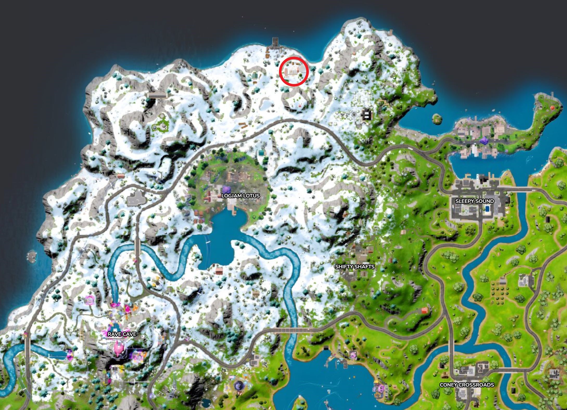 Map of Ripsaw Launcher location in Fortnite.