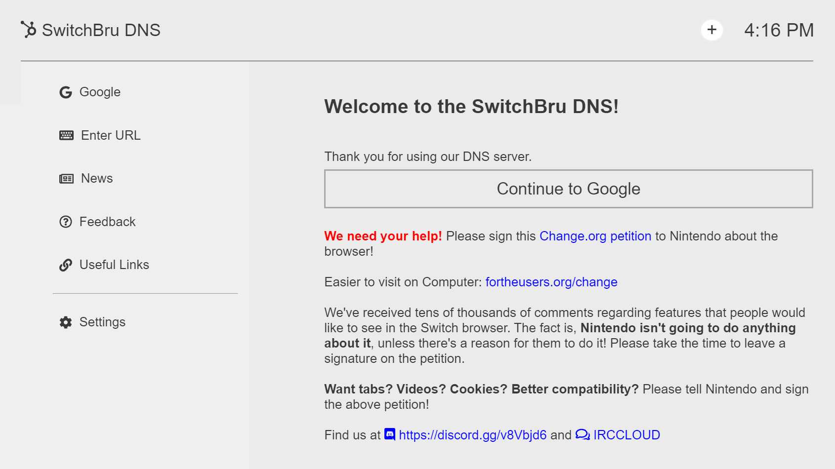 How to use the hidden Nintendo Switch browser - SwitchBru DNS page