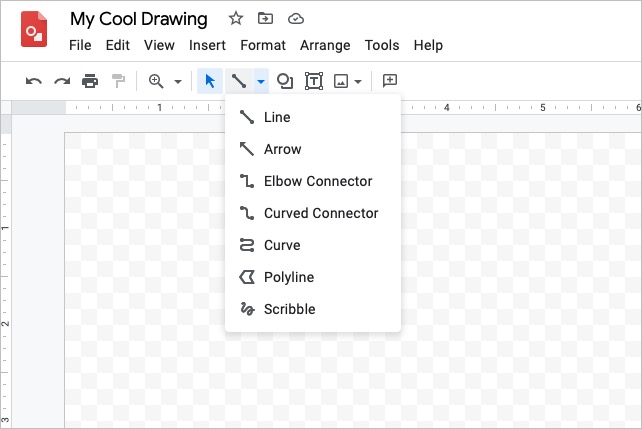 Line menu options in Google Drawings.