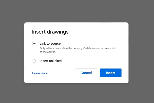 Insert Drawings prompt in Google Docs.