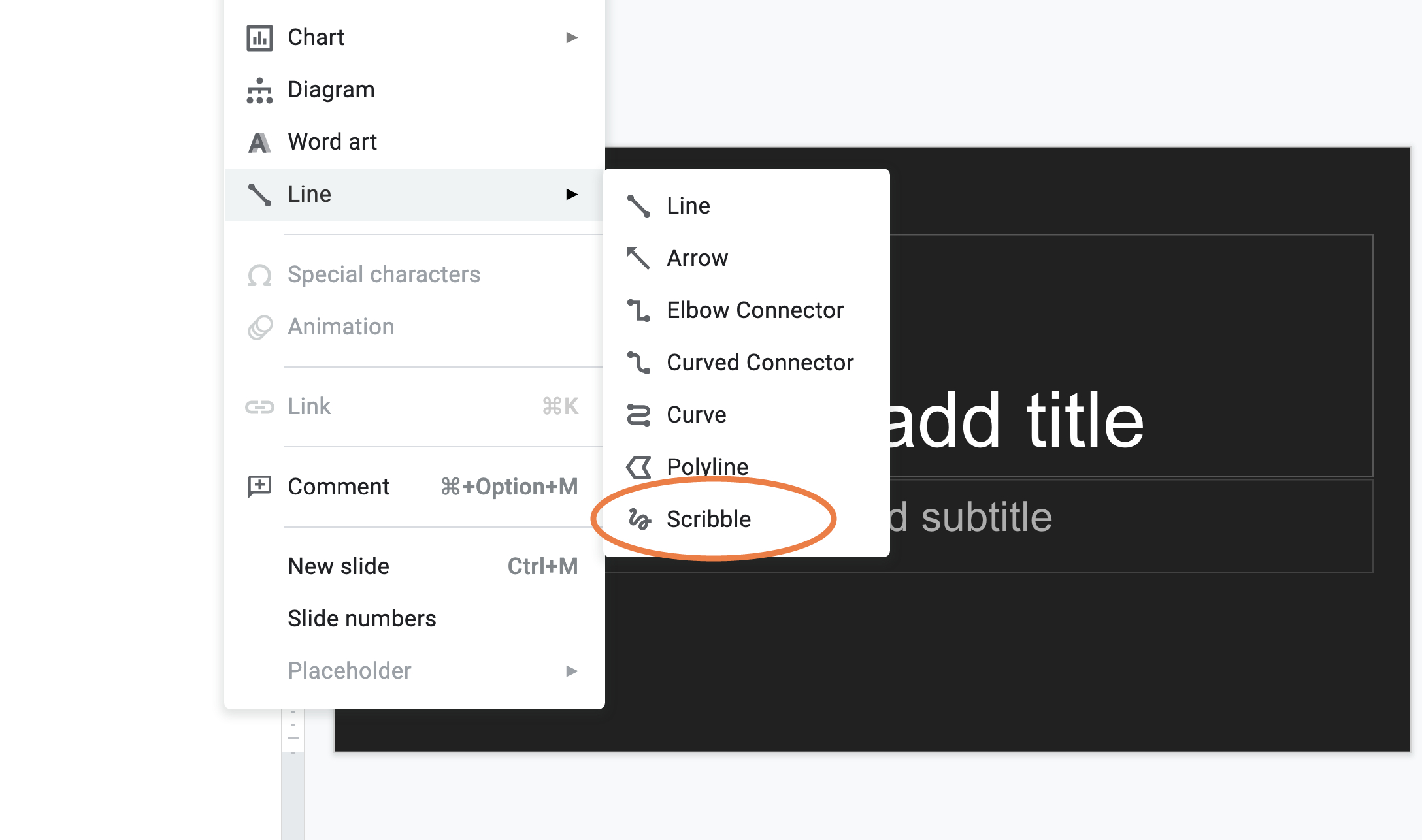 Choose Scribble in Google Slides.