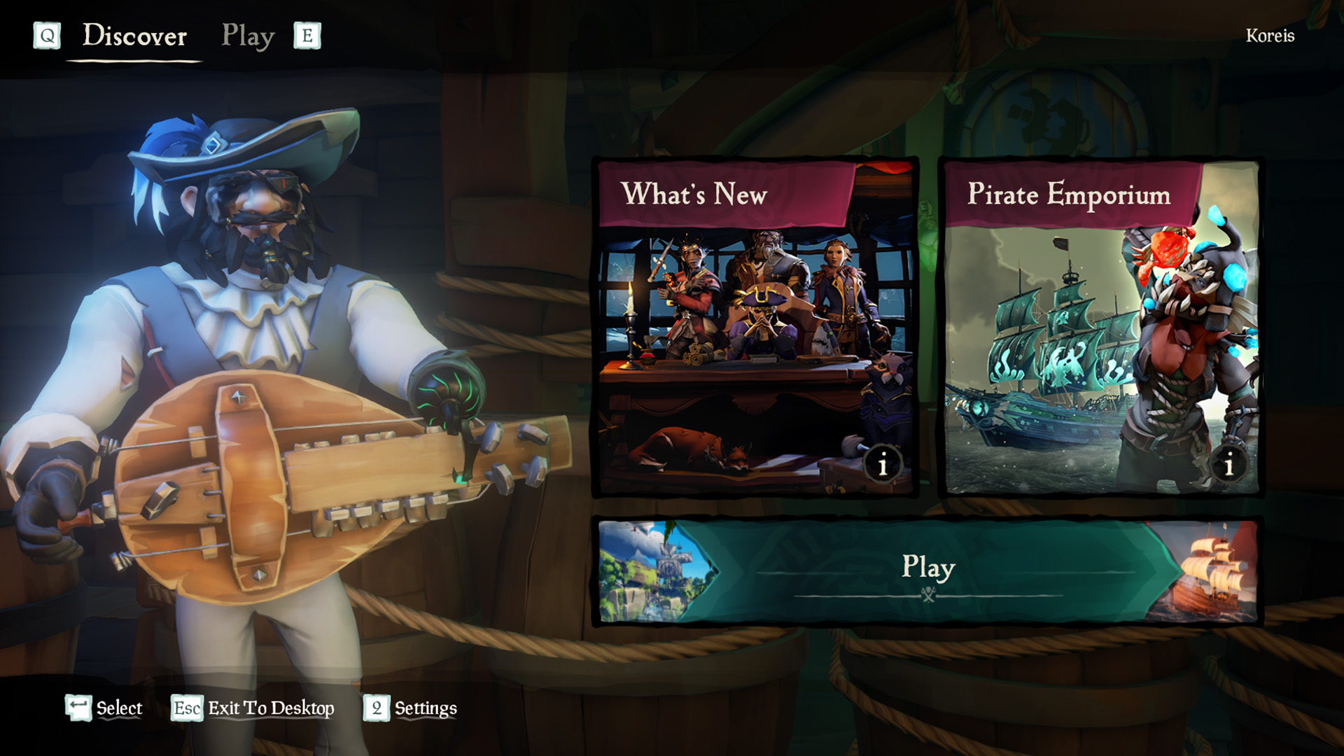 The season 7 main menu in Sea of Thieves, offering a chance to play or purchase items