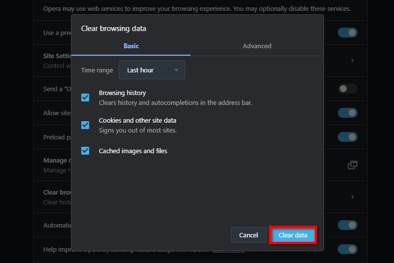 Opera Browser Clear Data
