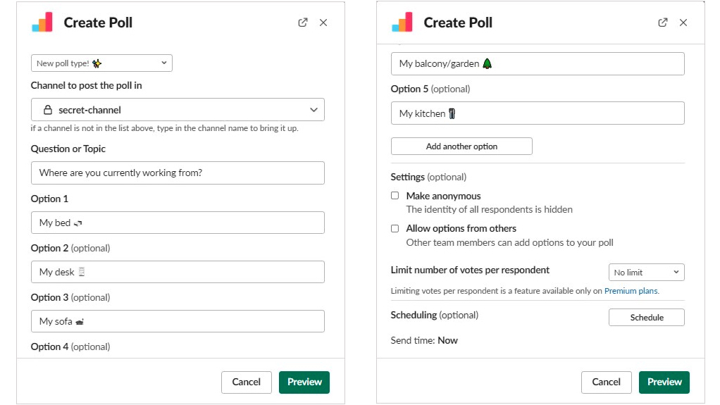 Simple Poll template customization options.