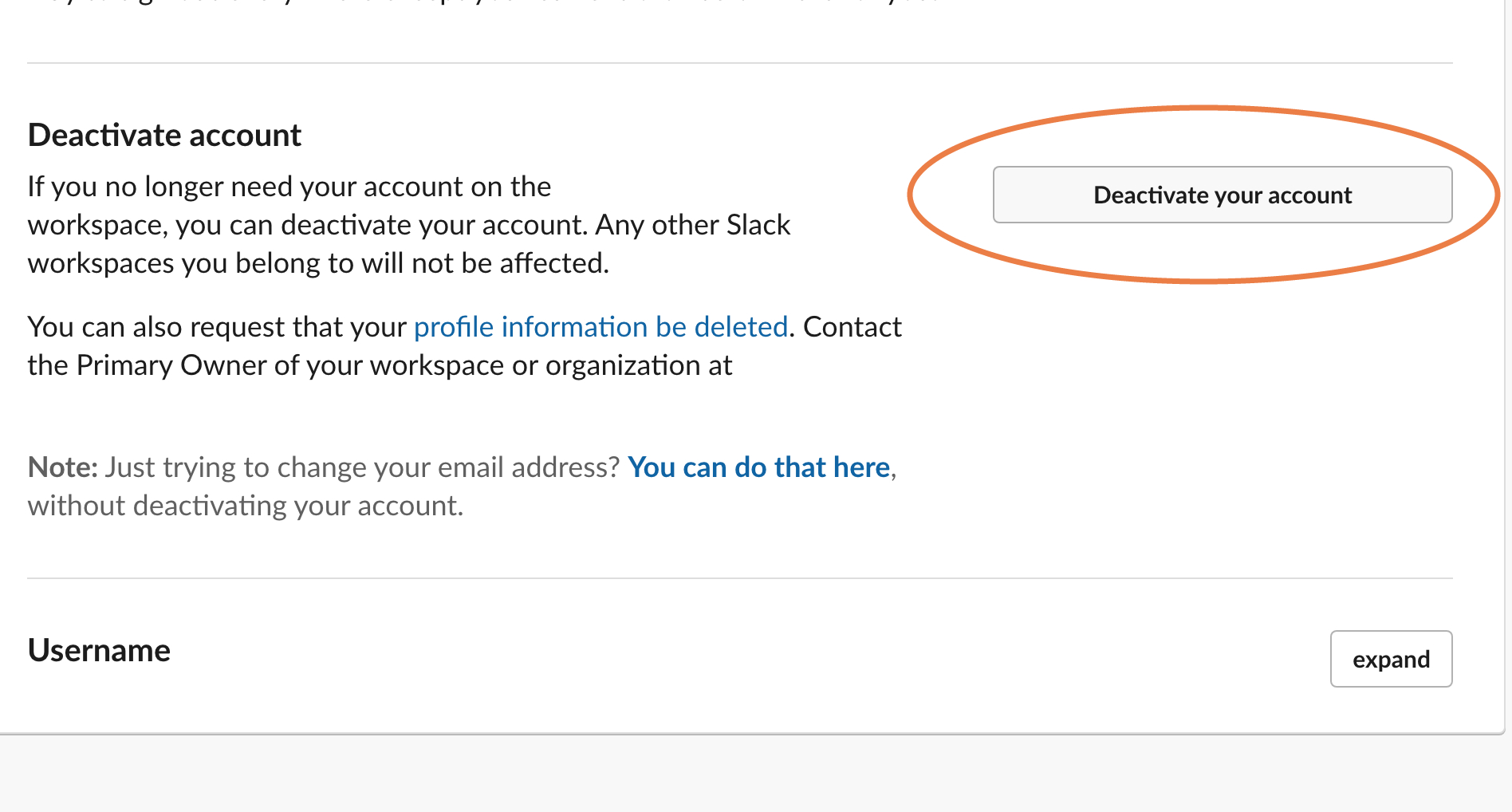 Choose Deactivate Your Account in Slack