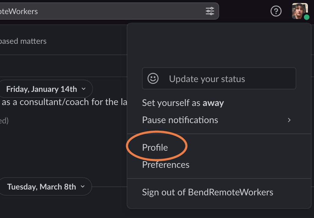 Select Profile in Slack