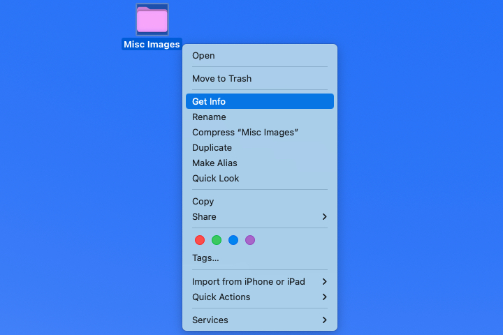 Get Info in the context menu for a folder.
