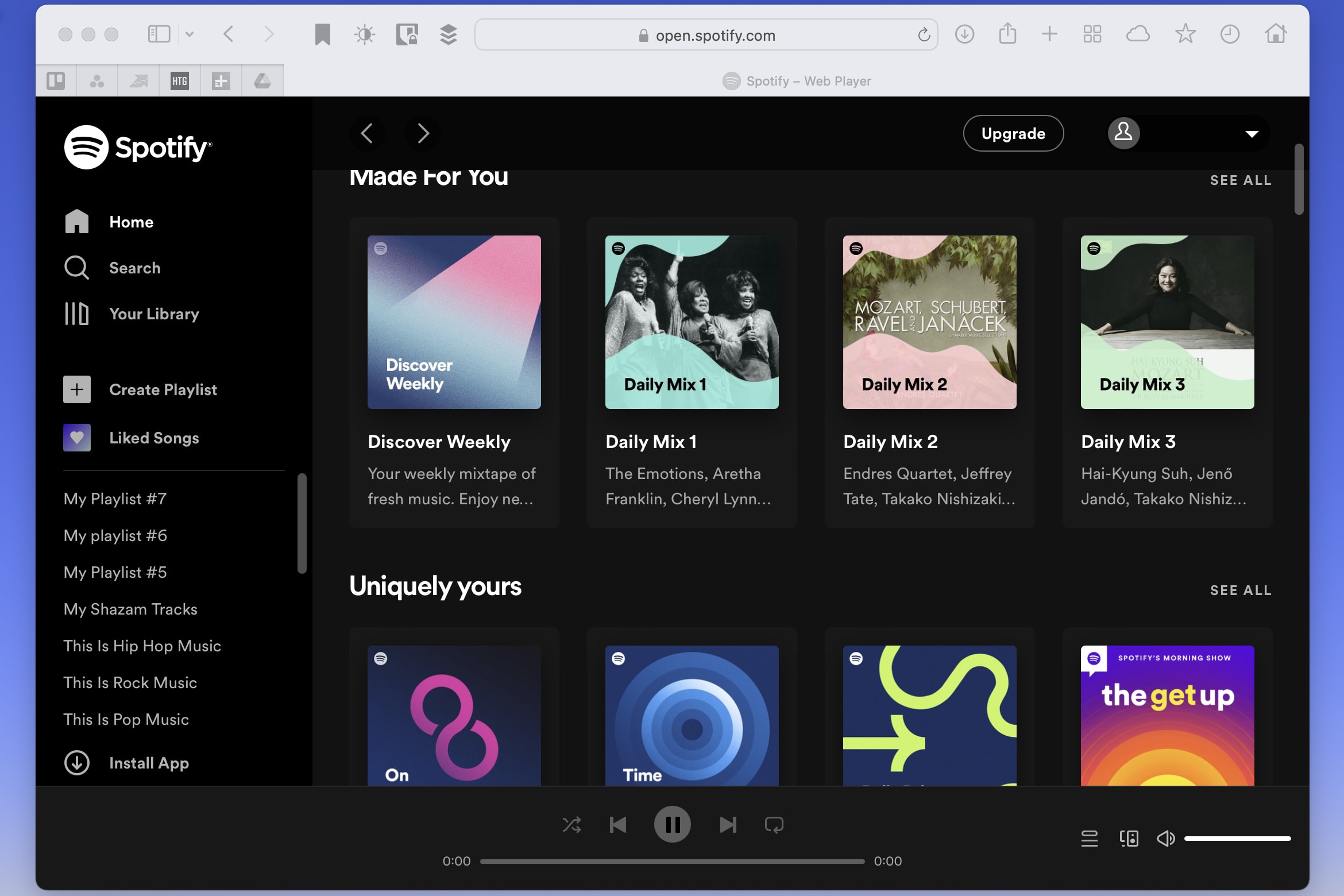 Spotify web player in Safari on Mac.