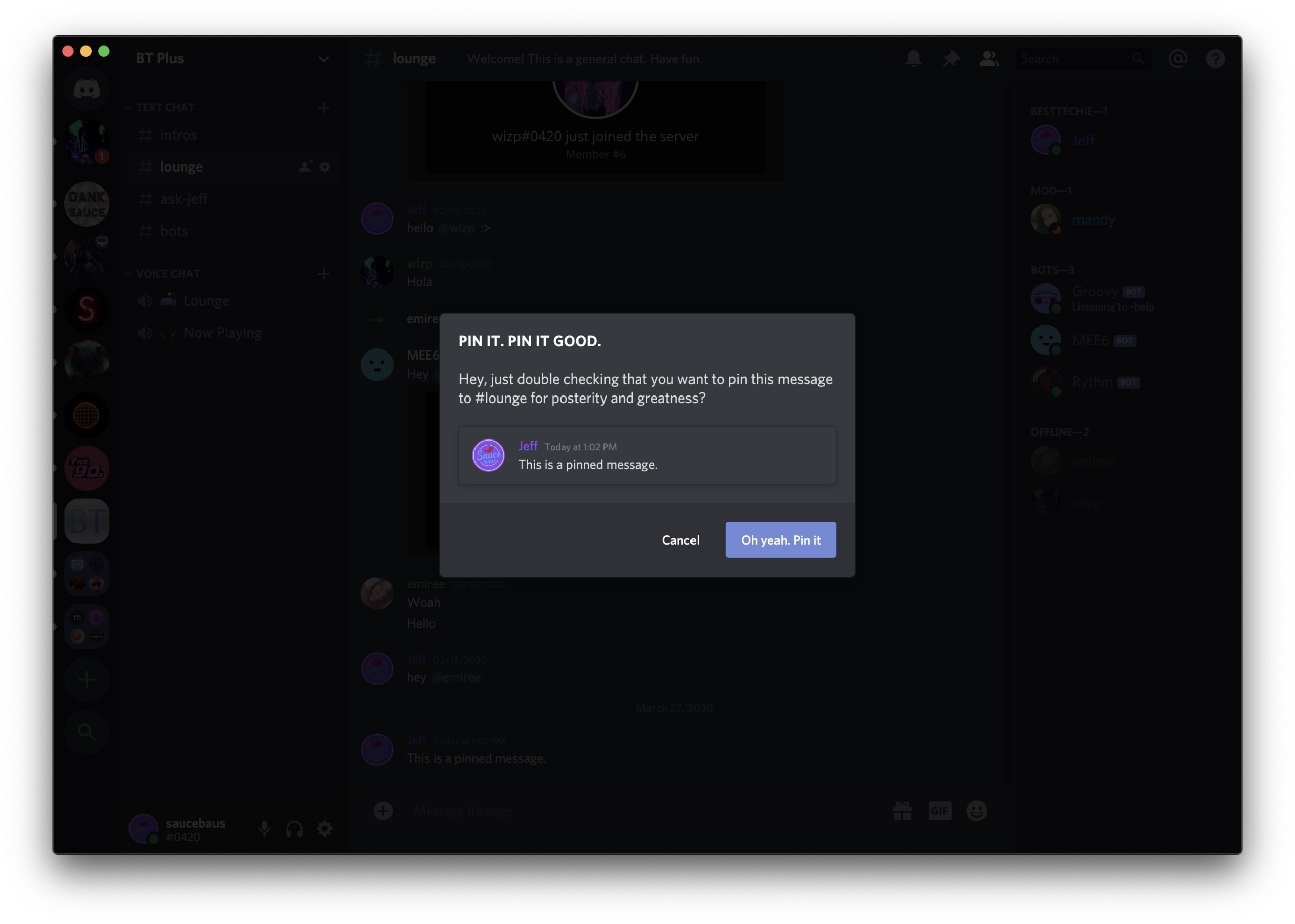 How to pin a message in Discord
