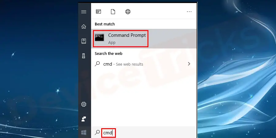Click the Search icon and type "command prompt"