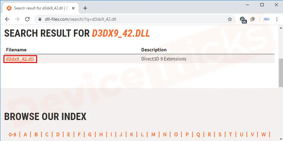 Enter "d3dx9_42.dll" in the search bar