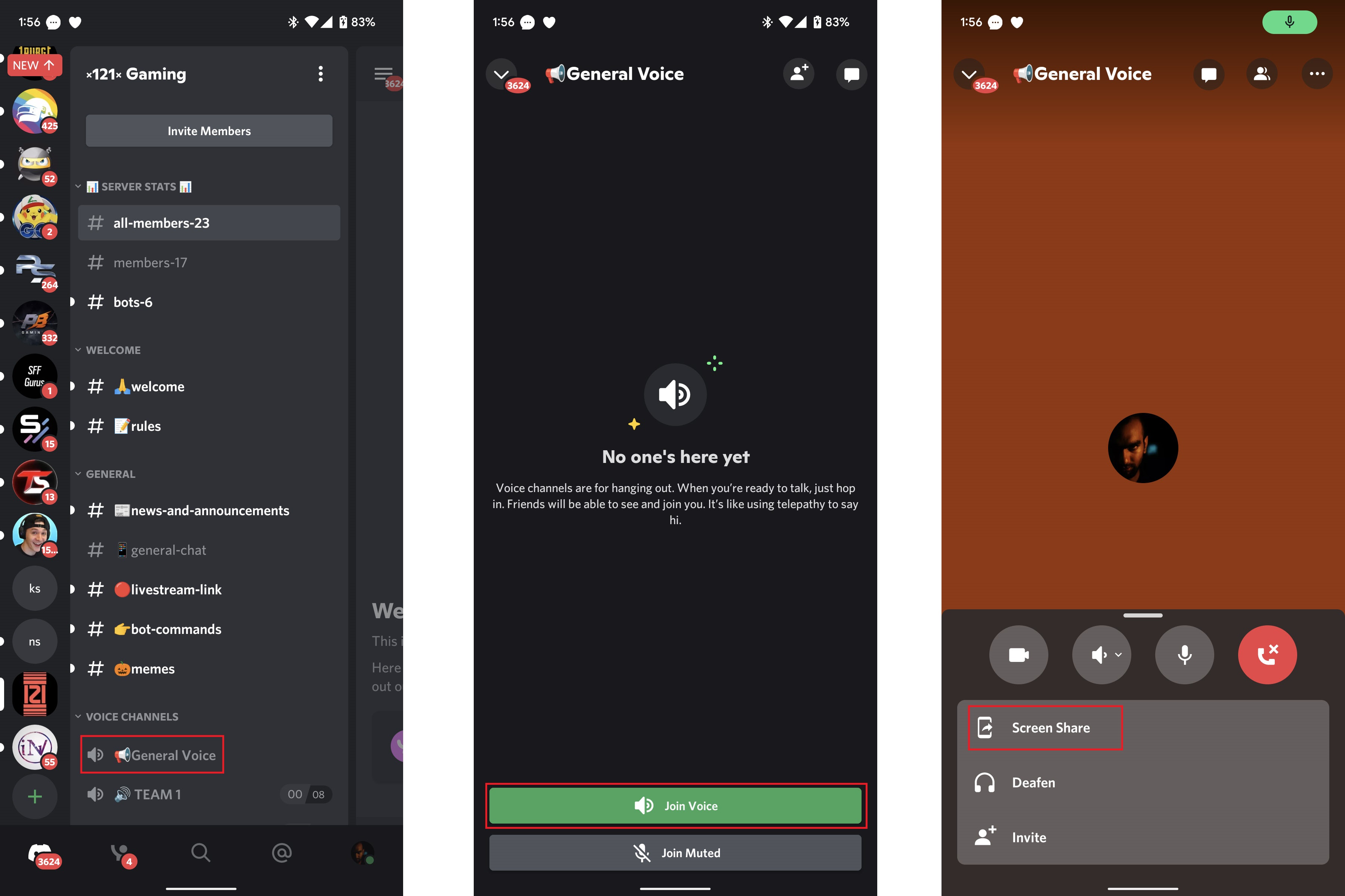 Screenshots of how to stream Netflix using Discord on your smartphone.