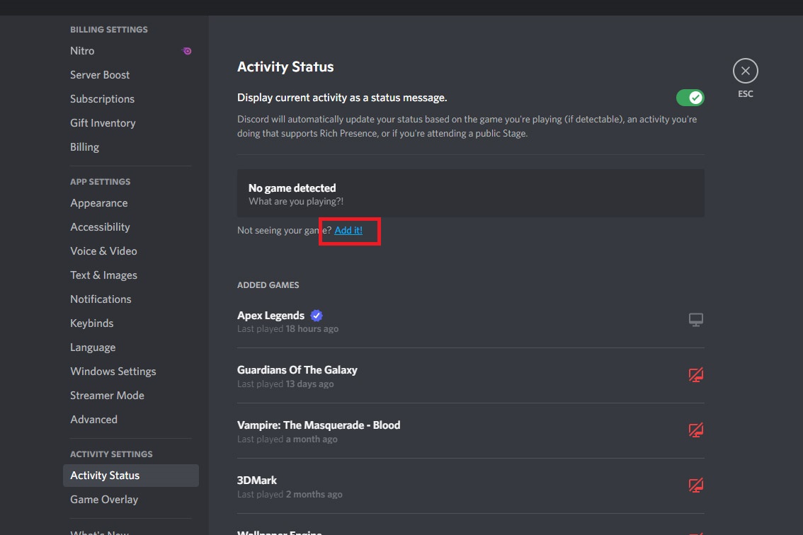 Screenshot on how to add a new streaming source on Discord.