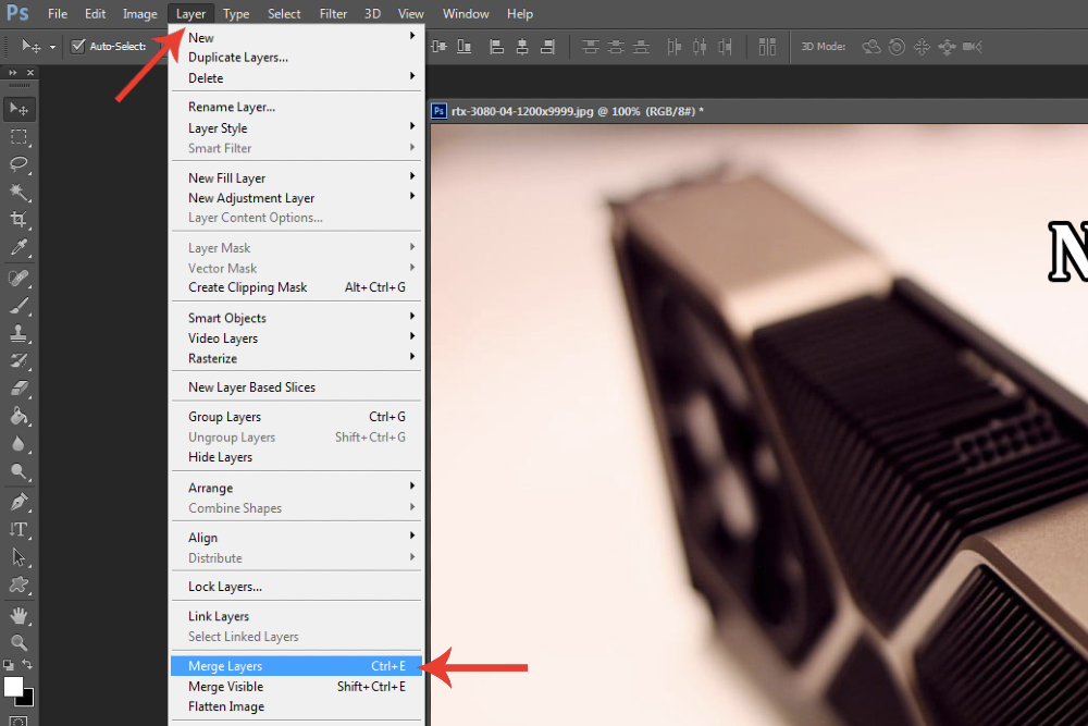 The Merge Layers option in Photoshop.