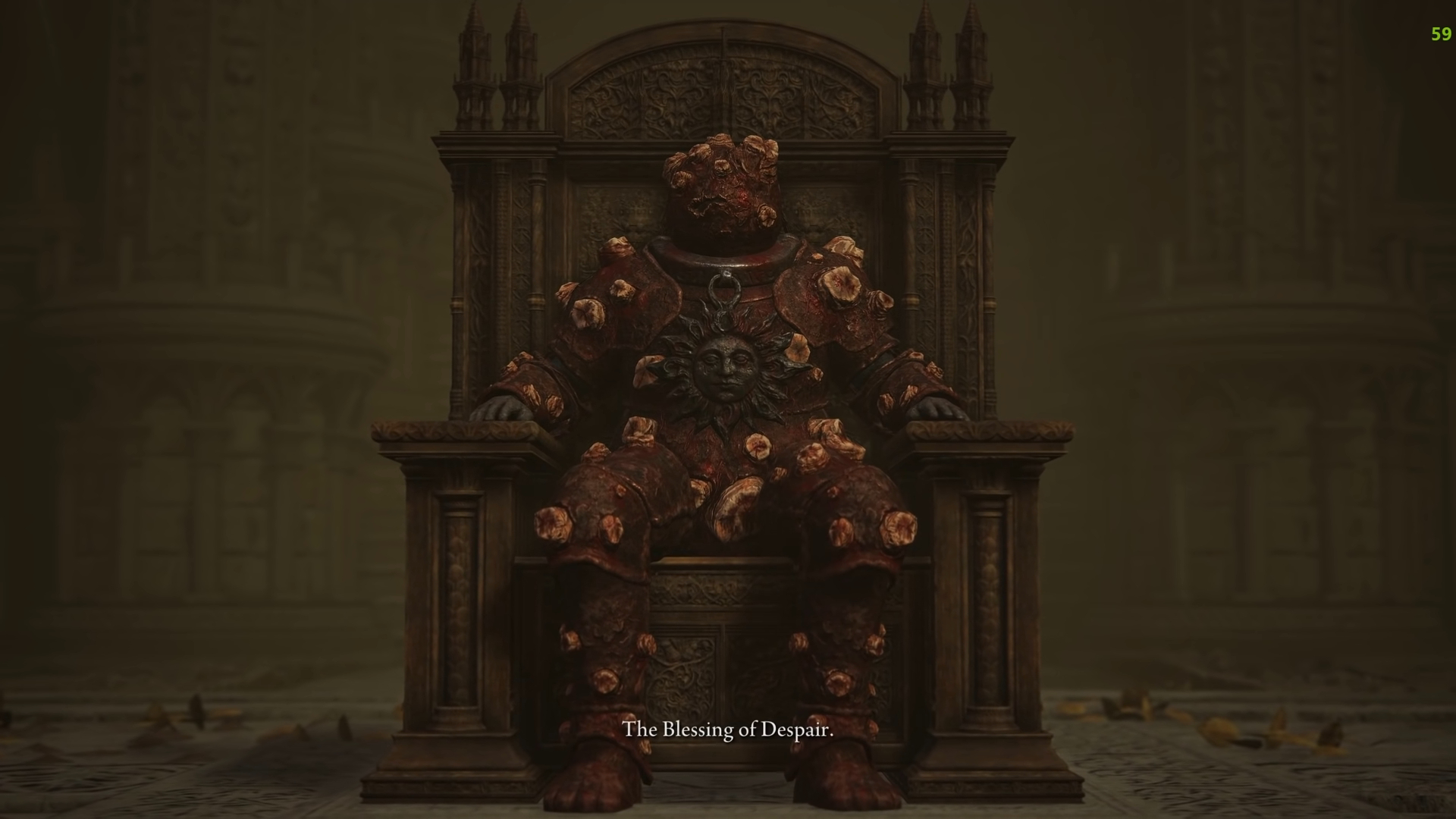 A red rotting man on a throne.