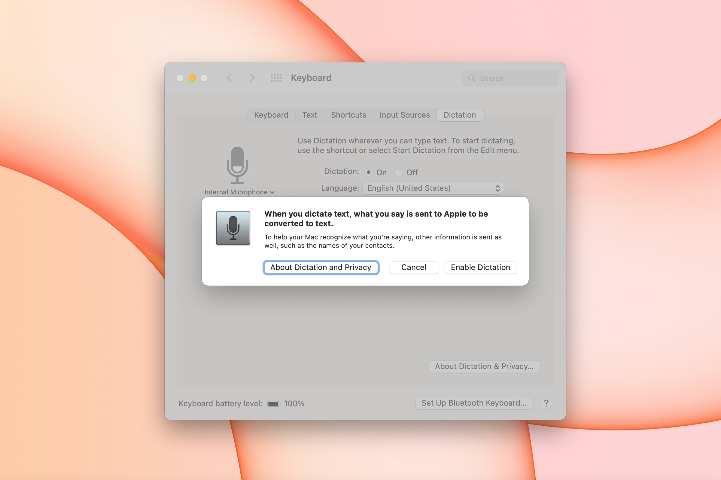 how to use dictation mac enable message