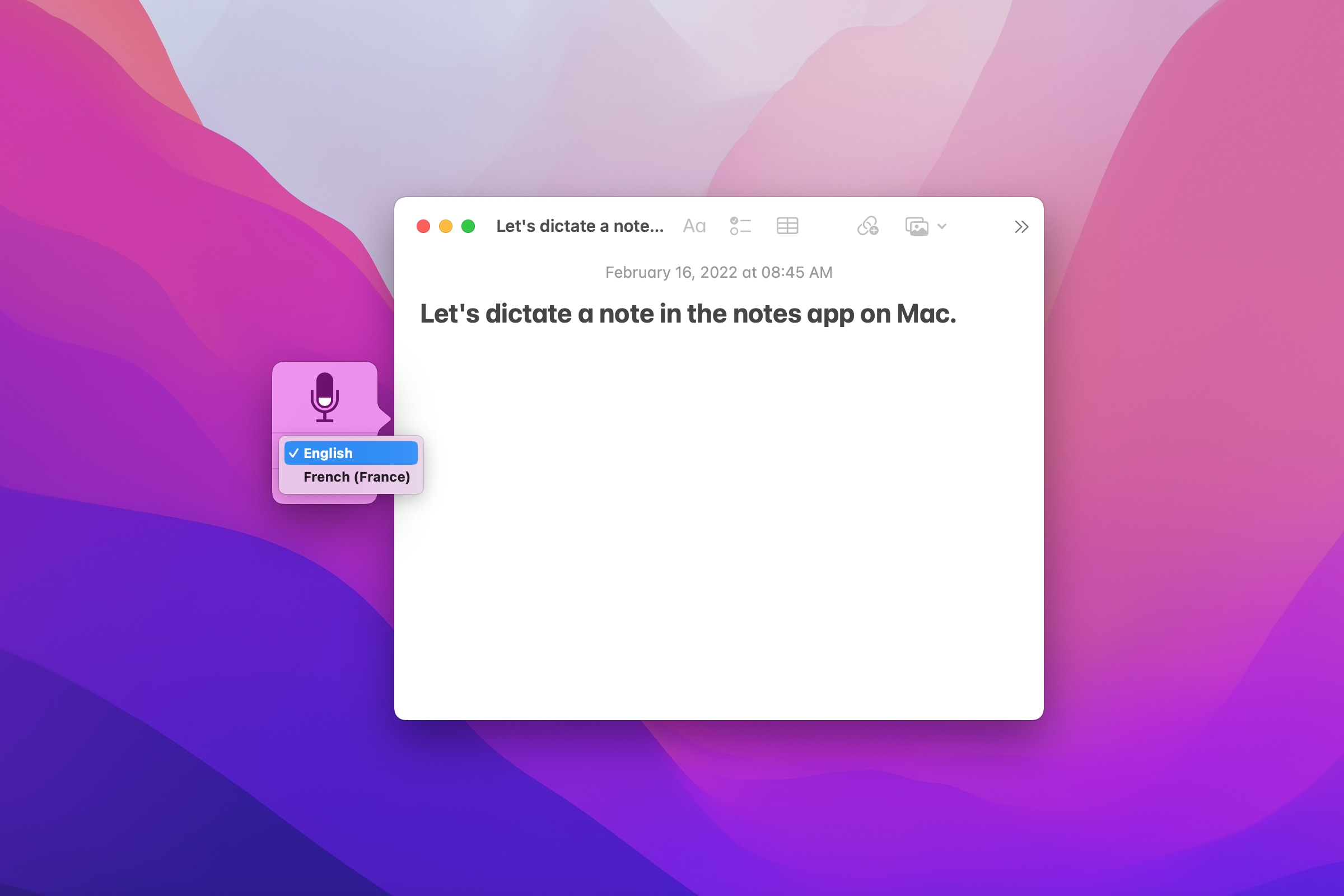 how to use dictation mac notes app language