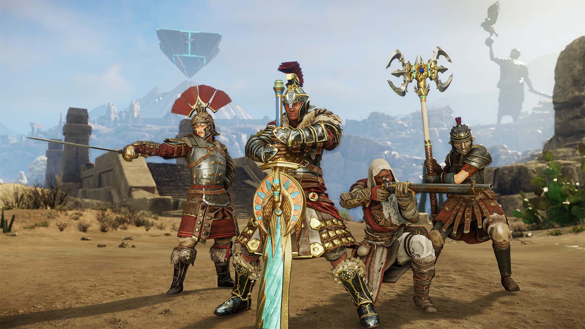 New World players posing in the new Brimstone Sands region.