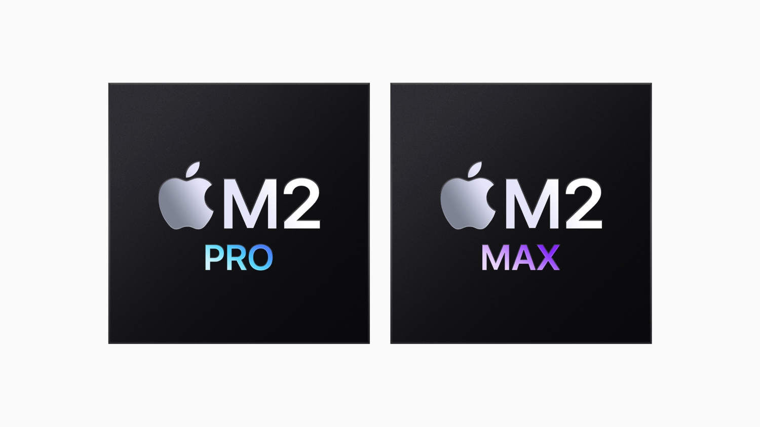 The Apple M2 Pro and M2 Max chips next to each other.