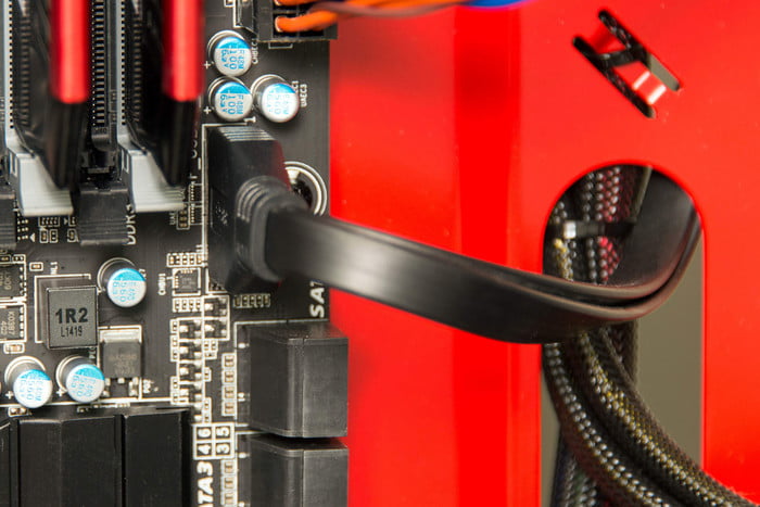 SATA cable plugged into motherboard.
