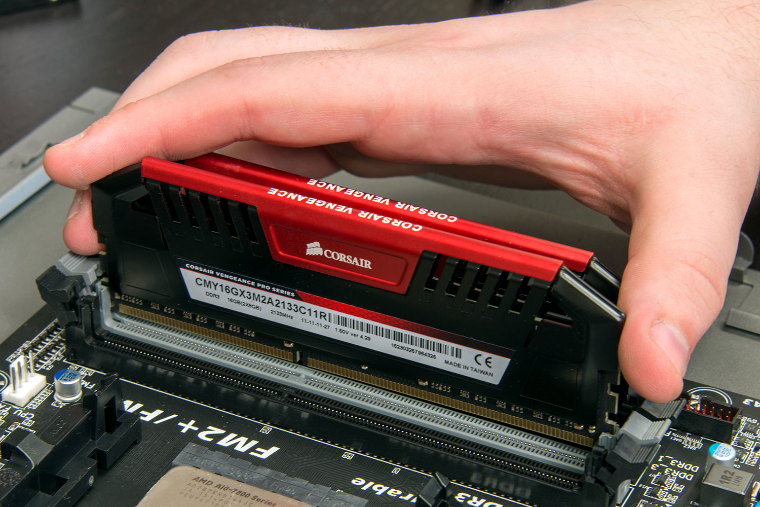 RAM in motherboard slots.