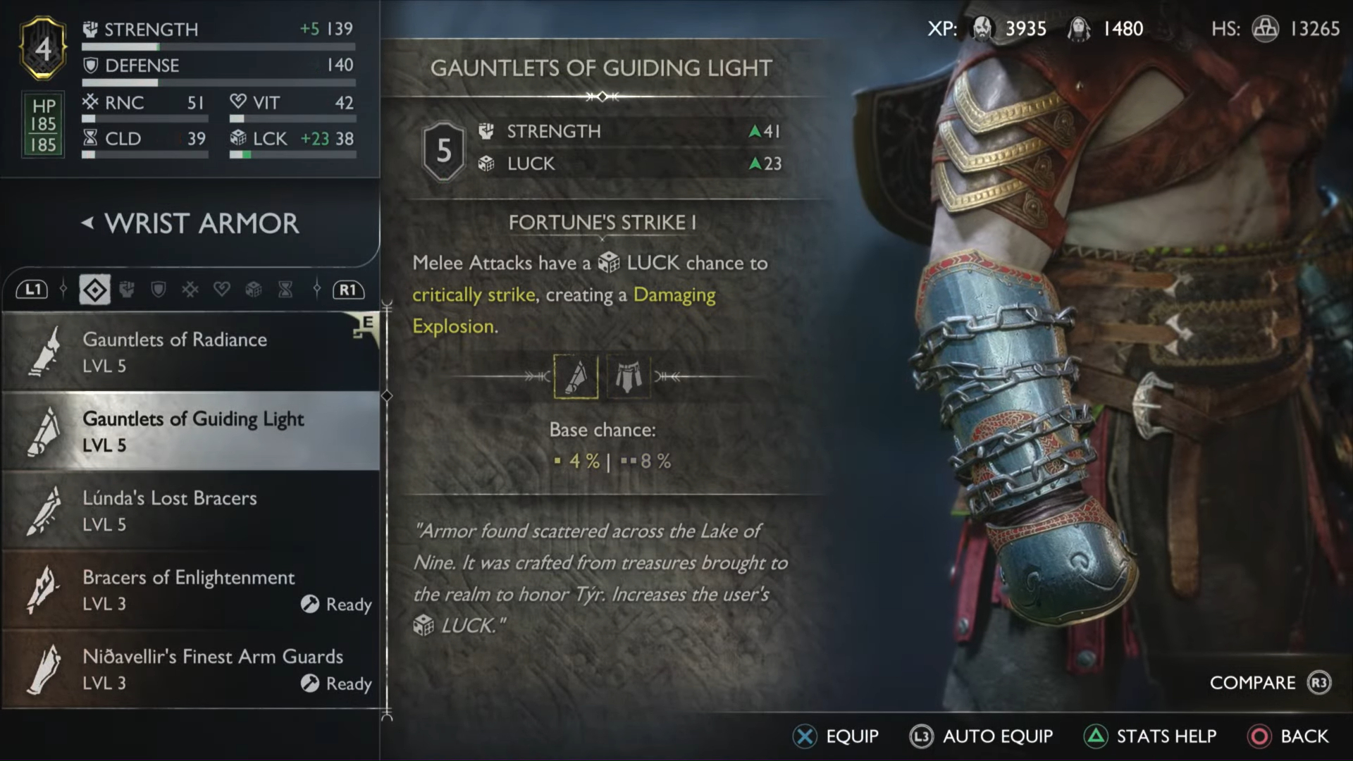 Kratos wearing guiding light armor.