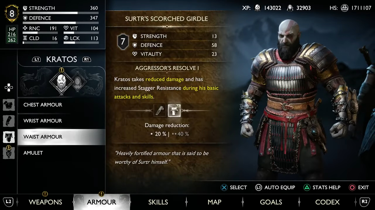 Kratos wearing scorched armor.