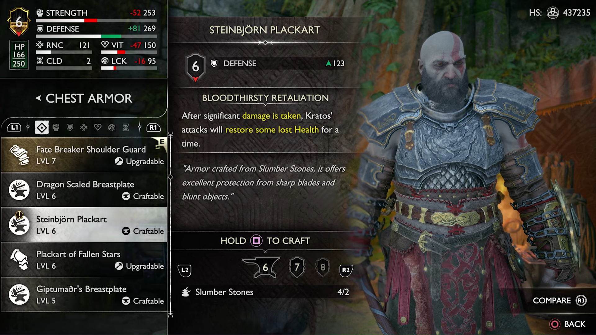 Kratos wearing Steinbjorn armor.