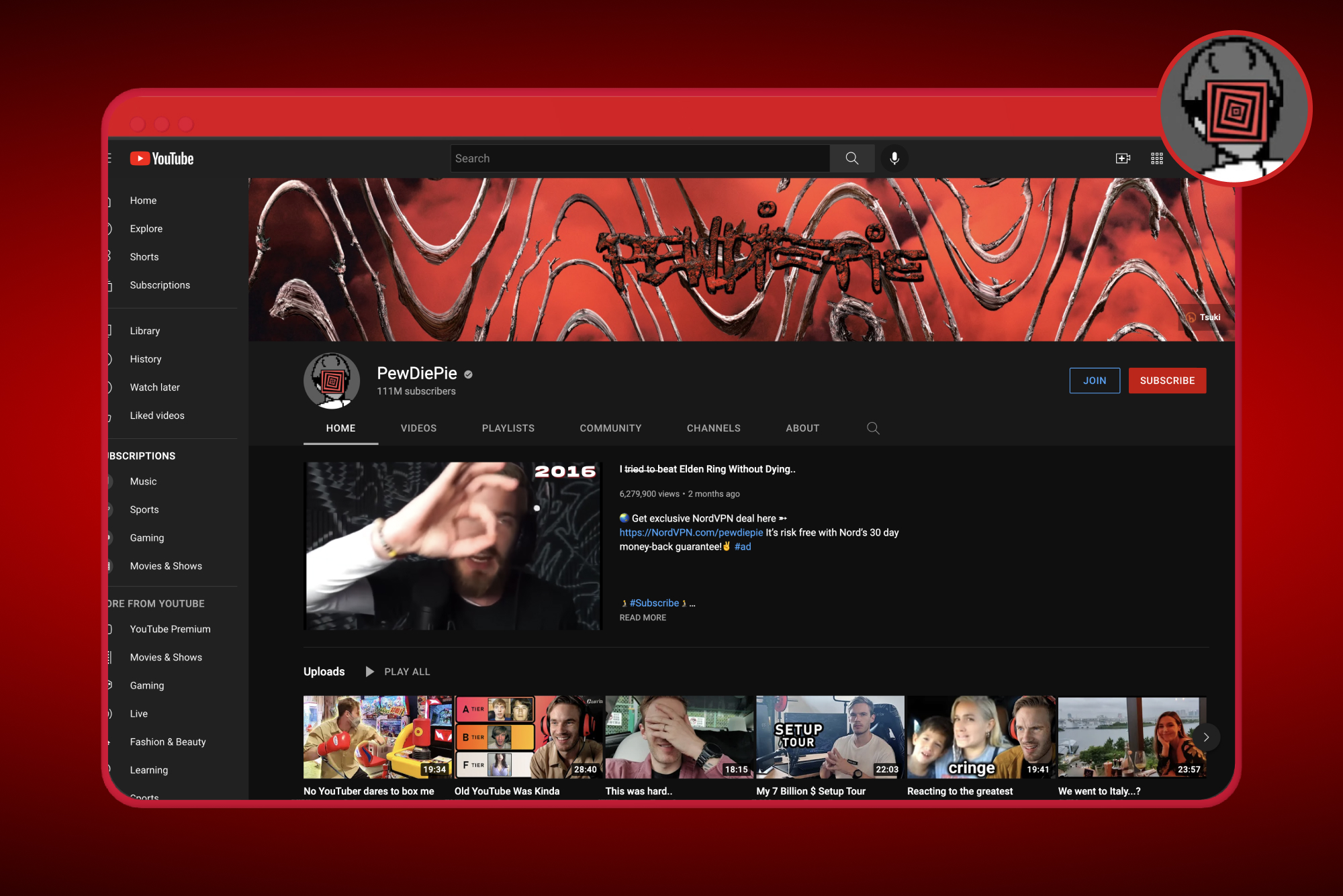 Graphic of PewDiePie Youtube Channel