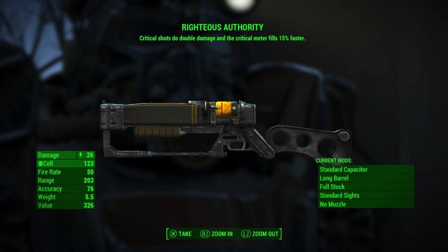 Righteous Authority weapon description from Fallout 4